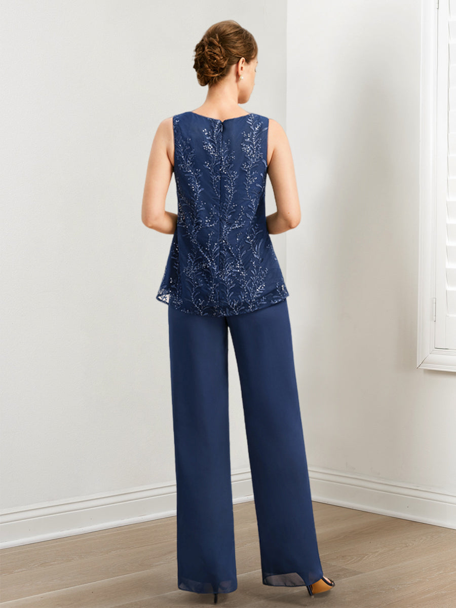 Chiffon-Hosenanzug für die Mutter der Braut mit Pailletten und Jacke 