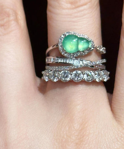 Anillos únicos de calabaza de cristal de circón de plata esterlina verde 