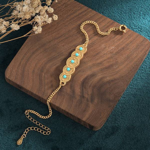 Pulsera vintage de jade natural con moneda de cobre y riqueza 