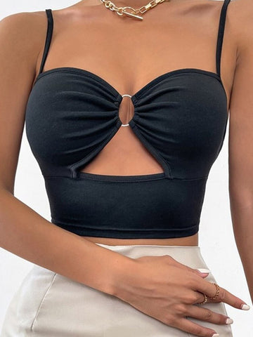 Damen Sexy Crop Tops Camisole Spaghettiträger V-Ausschnitt Cut-out Rundring Verbunden Ärmellos Cami Tank Tops Schlanke Weste Korsett Y2K 
