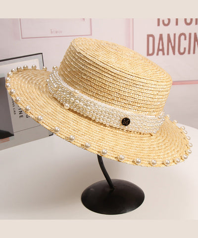 Sombrero de vacaciones tejido de paja perlada hecho a mano en Francia 