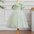 Vestido de fiesta para niña pequeña con estampado de lazo de malla y lazo para fiesta de cumpleaños y comunión 