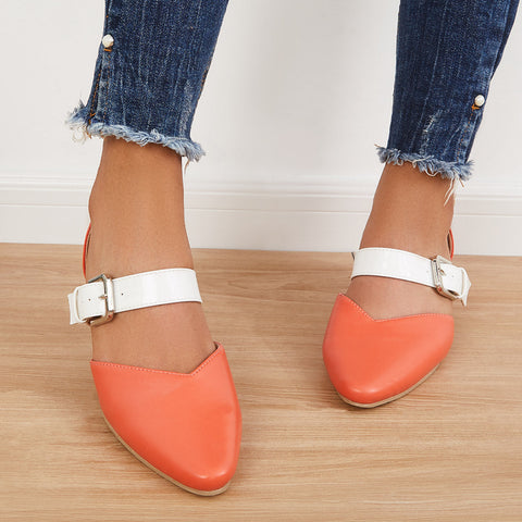 Block Low Heel Mary Jane Pumps Pointed Toe Buckle Dress Shoes