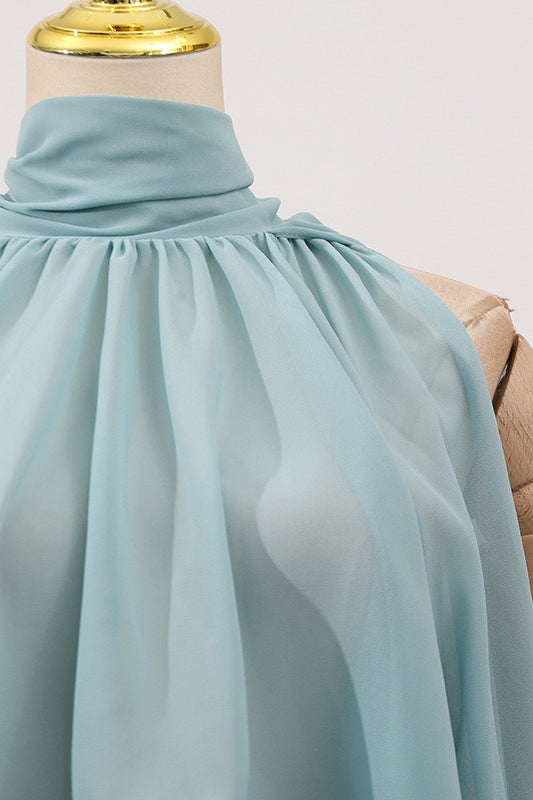 Sweet Irregular Stand Collar Loose Solid Halter Blouse