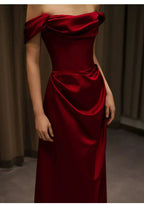 Schulterfreies, schlichtes A-Linien-Abendkleid mit langem Korsett, Ballkleid, formelles Abendkleid 