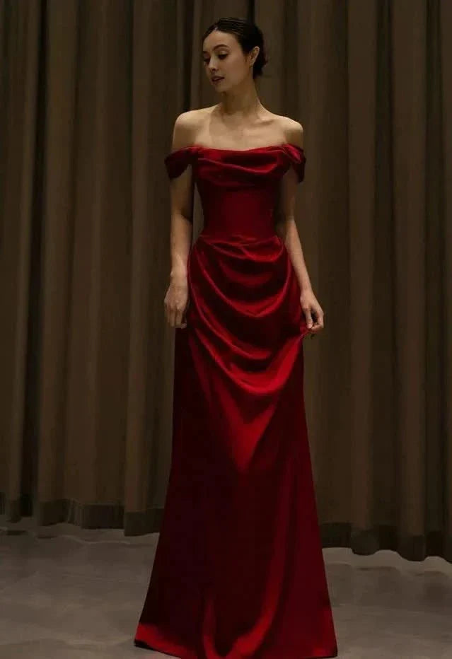 Schulterfreies, schlichtes A-Linien-Abendkleid mit langem Korsett, Ballkleid, formelles Abendkleid 