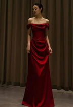 Schulterfreies, schlichtes A-Linien-Abendkleid mit langem Korsett, Ballkleid, formelles Abendkleid 
