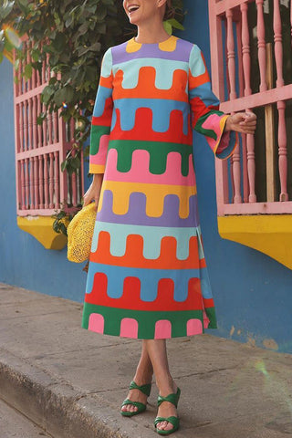 Vestido midi con abertura lateral y estampado ondulado colorido Bright Day 