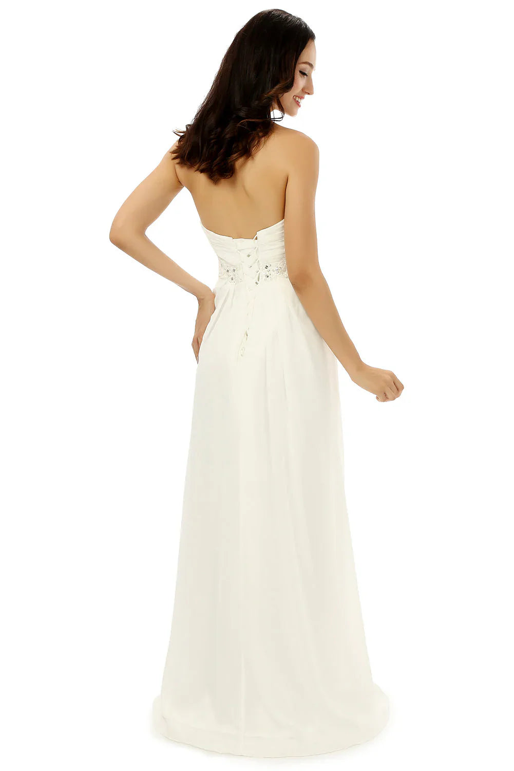 Brautjungfernkleider aus Chiffon mit Herzausschnitt, Falten und Perlenstickerei