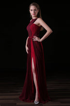 Pleat Draped Side Slit Off Shoulder Zipper Bridesmaid Dresses