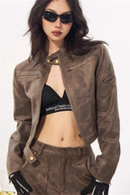Vintage Stand Collar Suede Jacket