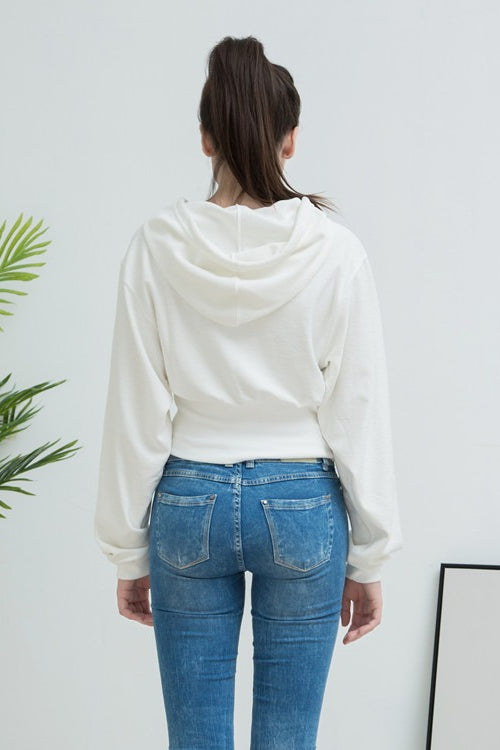 Cropped Hooded Waist Cinched Crop Top Slouchy Loose Hoodie