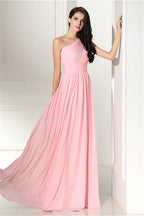 Chiffon-Brautjungfernkleider lang, One Shoulder