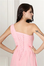 Chiffon-Brautjungfernkleider lang, One Shoulder