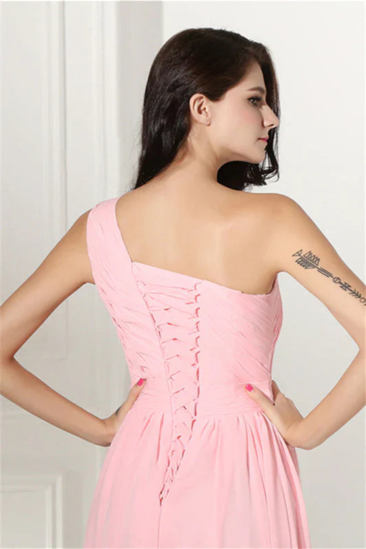 Chiffon-Brautjungfernkleider lang, One Shoulder