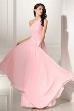 Chiffon-Brautjungfernkleider lang, One Shoulder