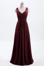 Chiffon A-line Pleated Long Bridesmaid Dress