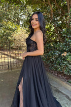 A-Line Corset Long Prom Dress with Slit