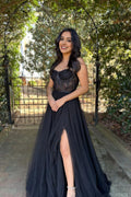 A-Line Corset Long Prom Dress with Slit