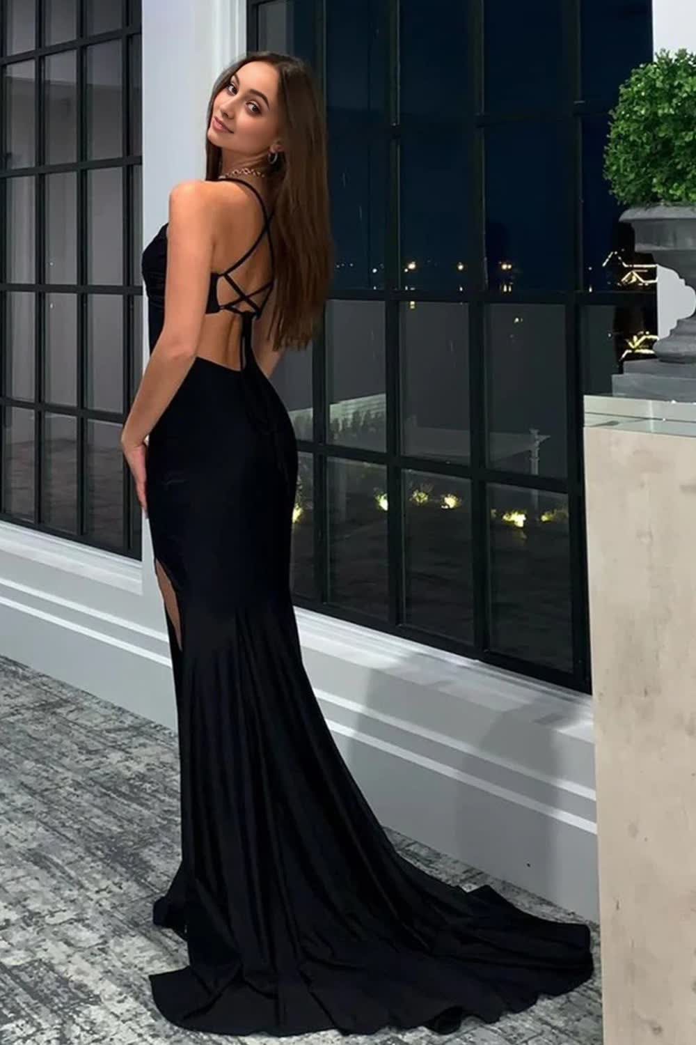 Mermaid Halter Long Prom Dress with Slit