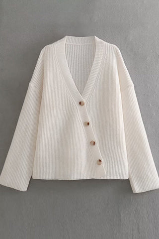 Suéter holgado liso con cuello en V y botones de Meridress