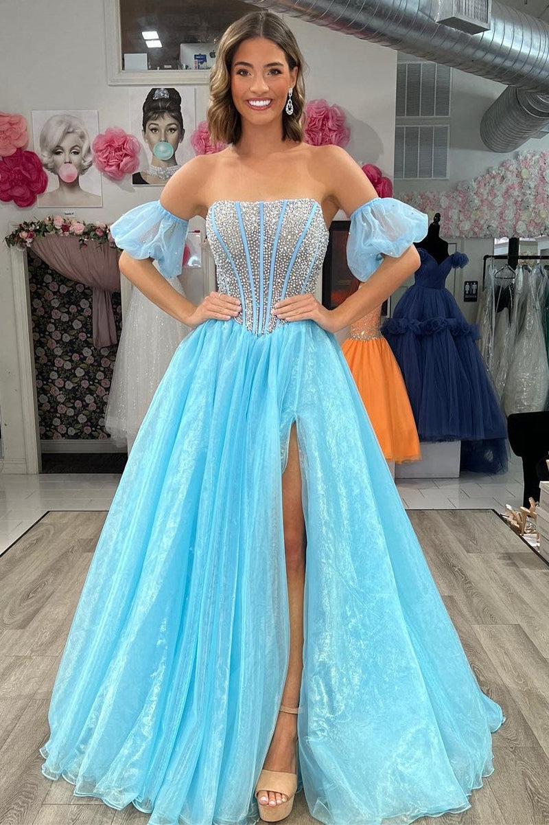 A-Linien-Trägerloses rosafarbenes Korsett-Organza-Abendkleid