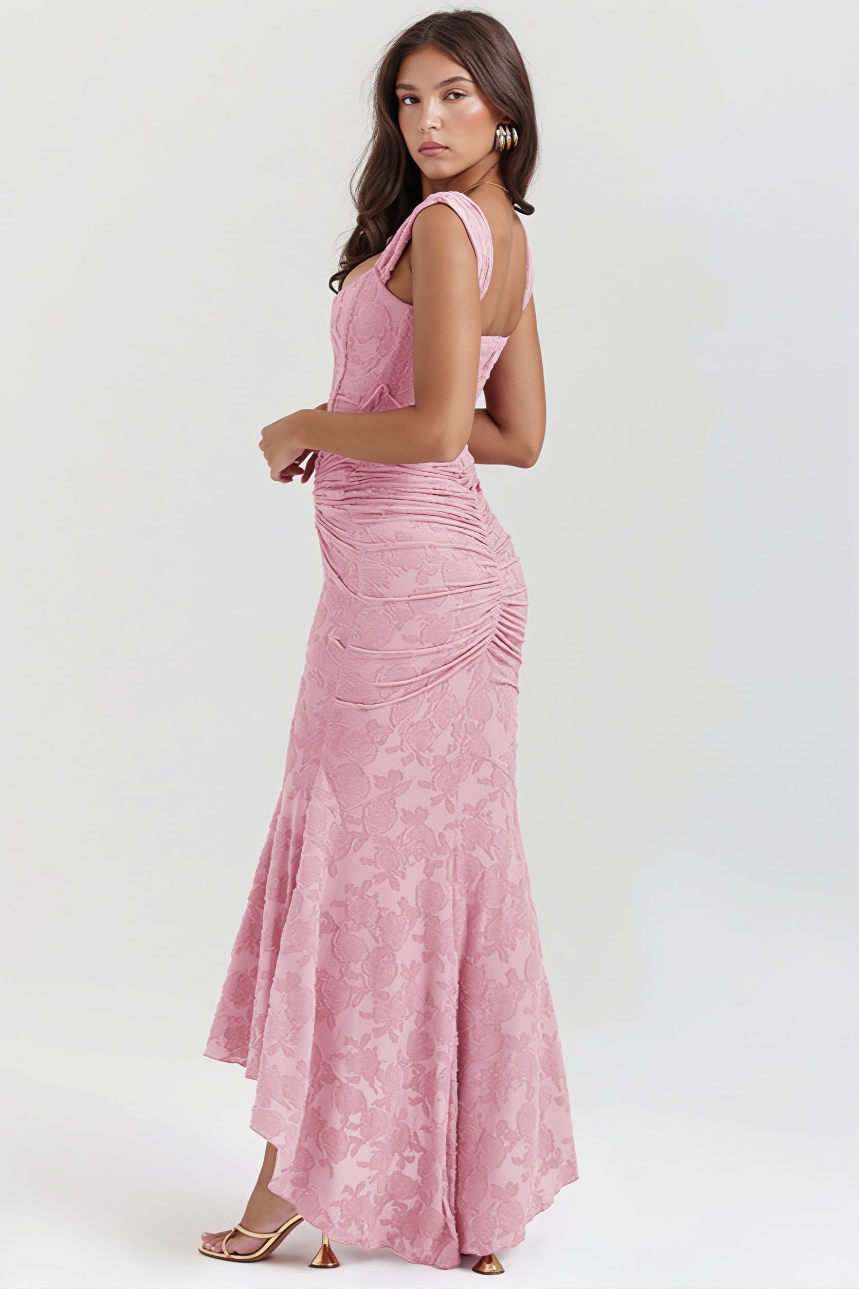 Floral Lace Bandeau Bodycon Maxi Dress