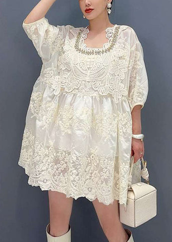 Elegante pulsera de manga larga con encaje de circonitas bordadas en albaricoque 