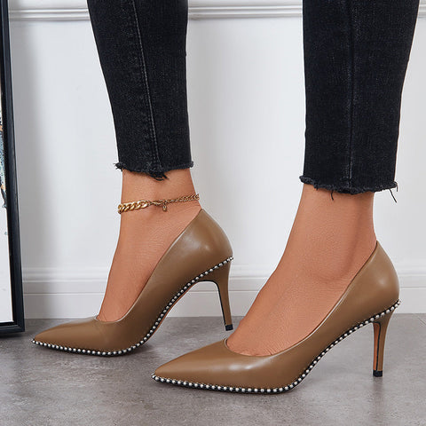 Damen Pumps mit spitzer Zehenpartie und Stilettoabsatz, geschlossene Abendschuhe 