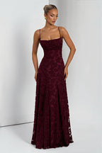 Chiffon Jacquard Backless Cami Maxi Dress