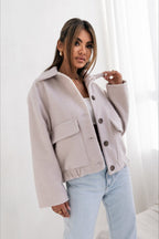 Trendy Solid Wool Pocket Elastic Snap Coat