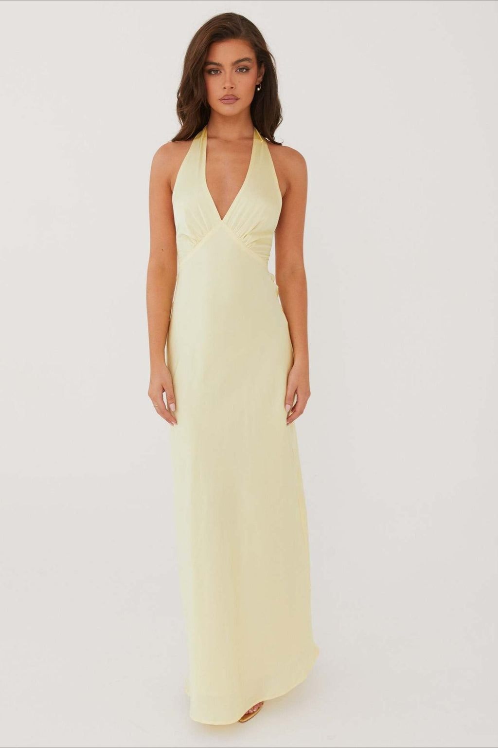 Elegant Solid V Neck Slim Fit Maxi Dress
