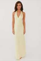 Elegant Solid V Neck Slim Fit Maxi Dress