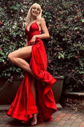 Satin-A-Linien-Ballkleid zum Schnüren mit Schlitz