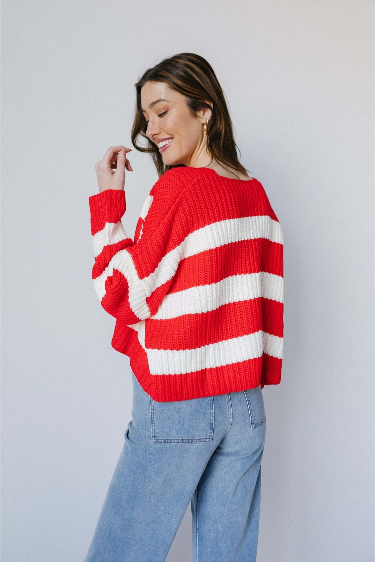 Loose Stripe V Neck Long Sleeve Knit Cardigan