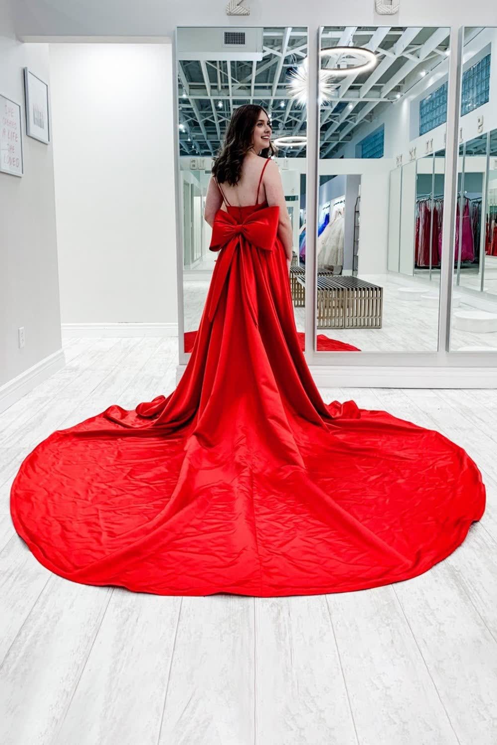 Vestido de Fiesta de Satén con Tirantes Finos y Lazo