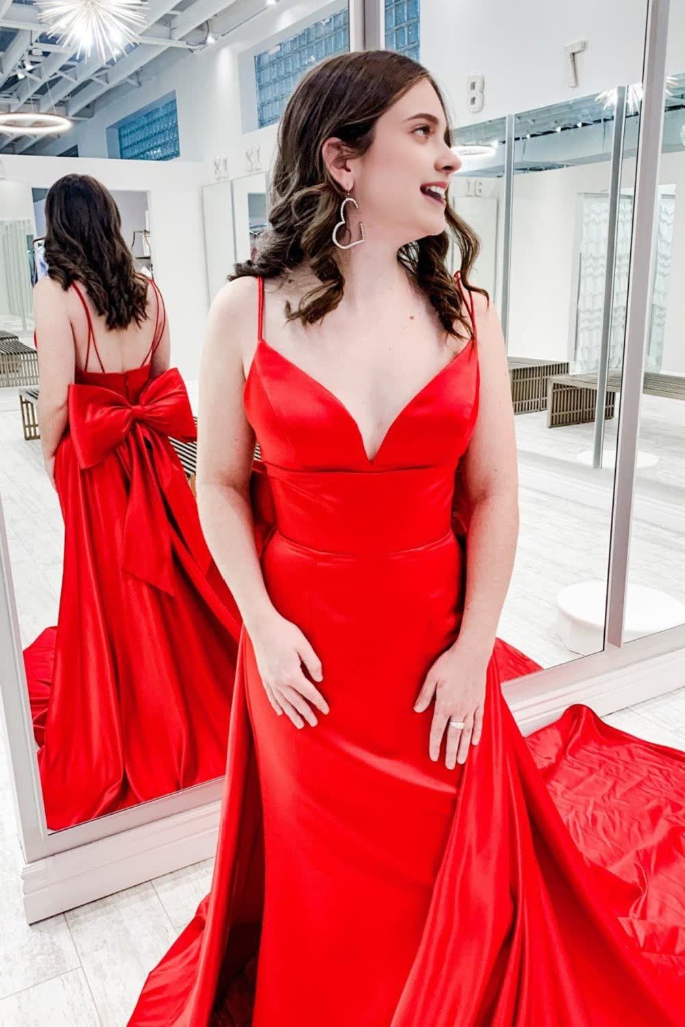 Vestido de Fiesta de Satén con Tirantes Finos y Lazo