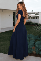 Elegant Slim Fit Ruched Waist Vacation Maxi Dress