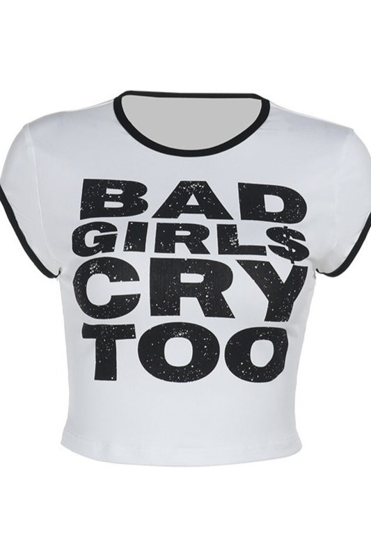 Letter Print Color Block Trim T-Shirt