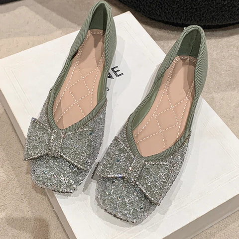 Pointed Toe Bling Bow Women Shoes 2024 Elegant Flats Shallow Sandals Autumn Designer Fad New Shoes Dress Party Chaussures Femme