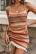 Color Embroidery Irregular Cami Beach Mini Dress