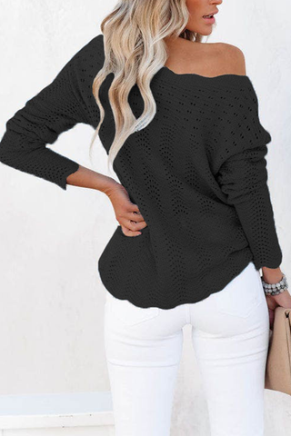 Lässiger, einfarbiger, ausgehöhlter Patchwork-Pullover mit Rundhalsausschnitt (7 Farben) 