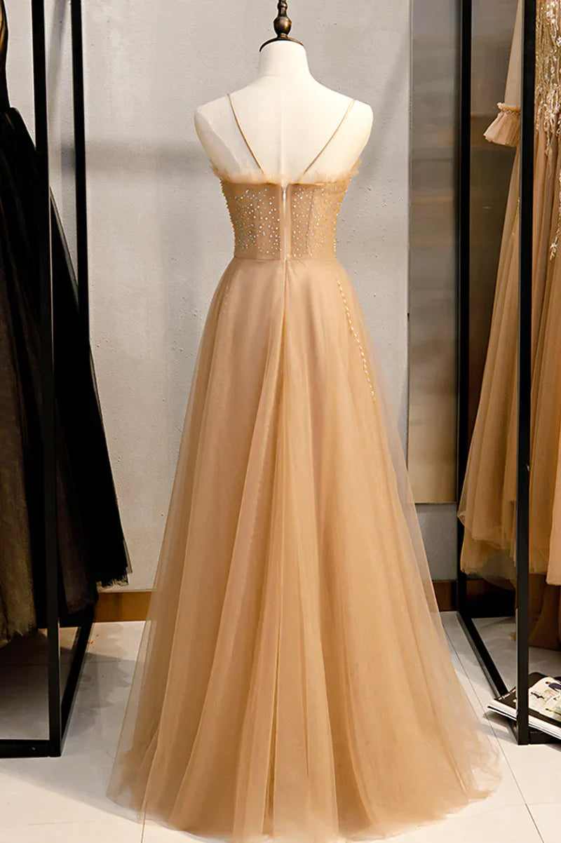 Tüll-Partykleid mit Perlenbesatz und Herzausschnitt, A-Linien-Tüll-Abendkleid in Bodenlänge 