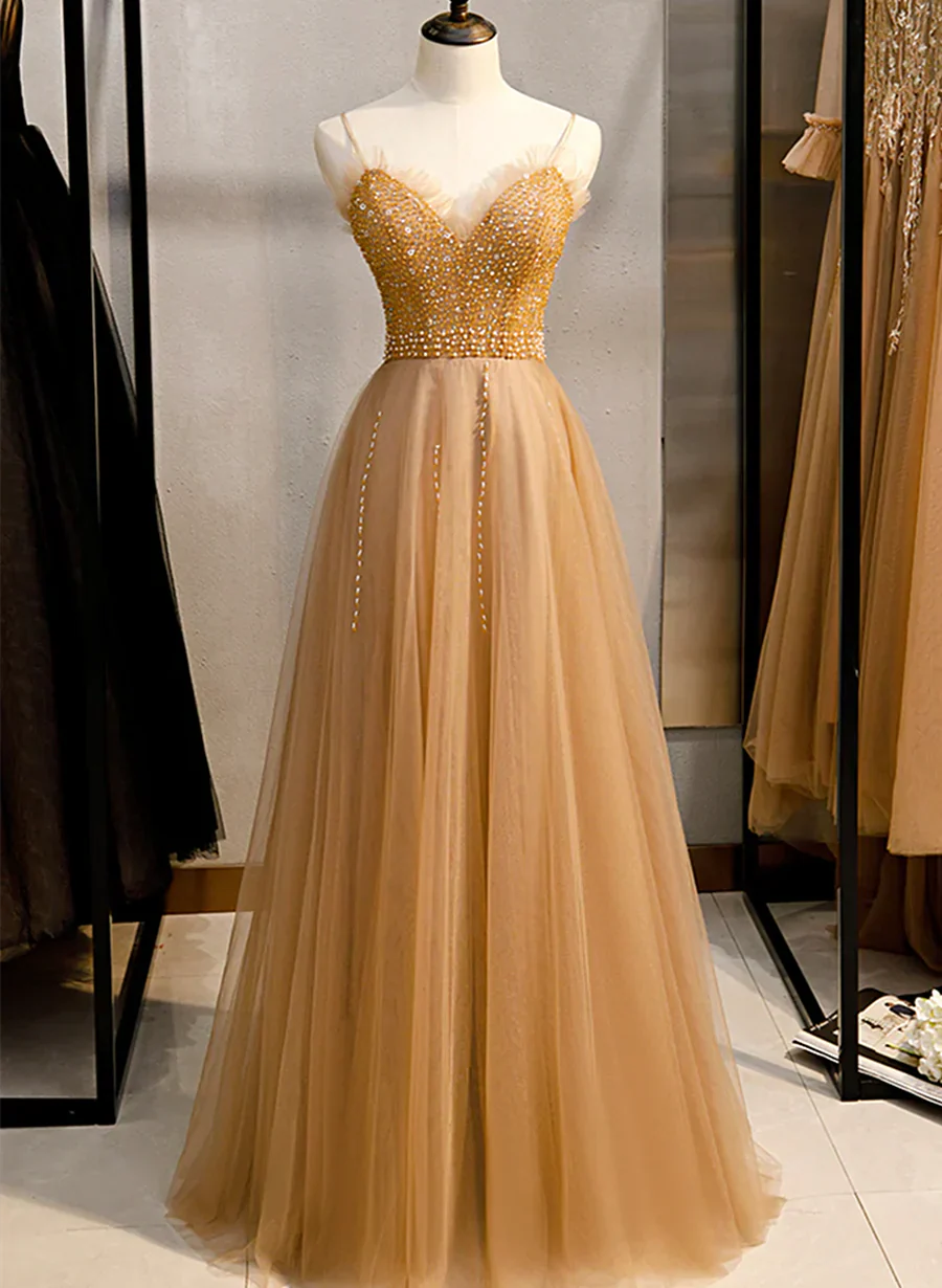 Tüll-Partykleid mit Perlenbesatz und Herzausschnitt, A-Linien-Tüll-Abendkleid in Bodenlänge 