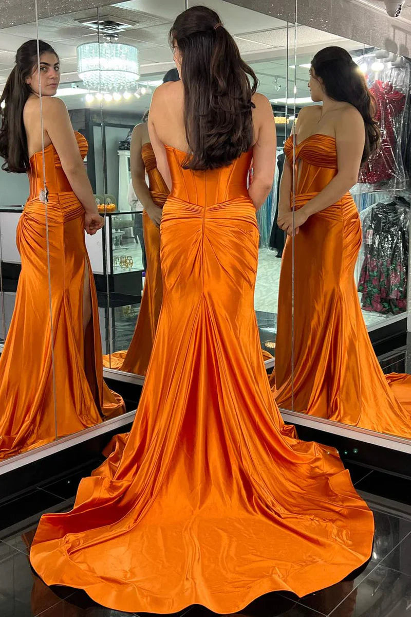 Sweetheart Satin Mermaid Long Prom Dress