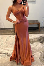 Sweetheart Satin Mermaid Long Prom Dress