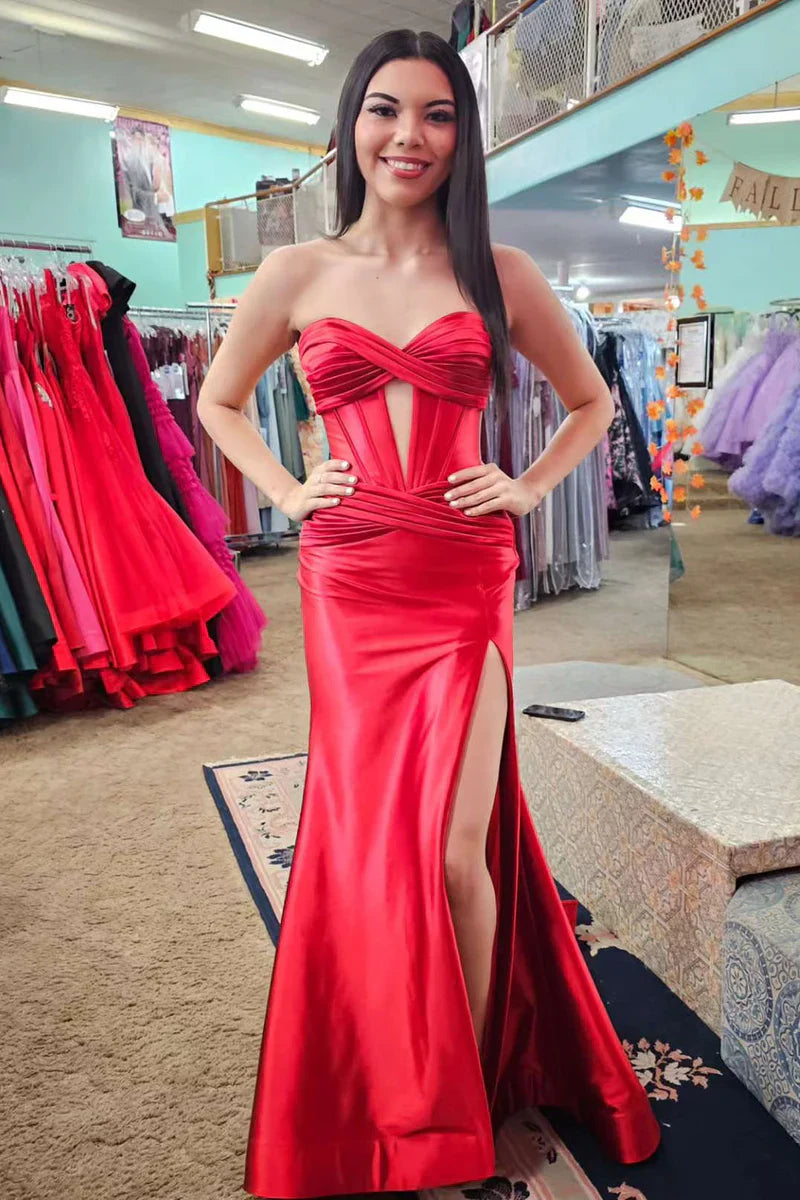 Sweetheart Satin Mermaid Long Prom Dress