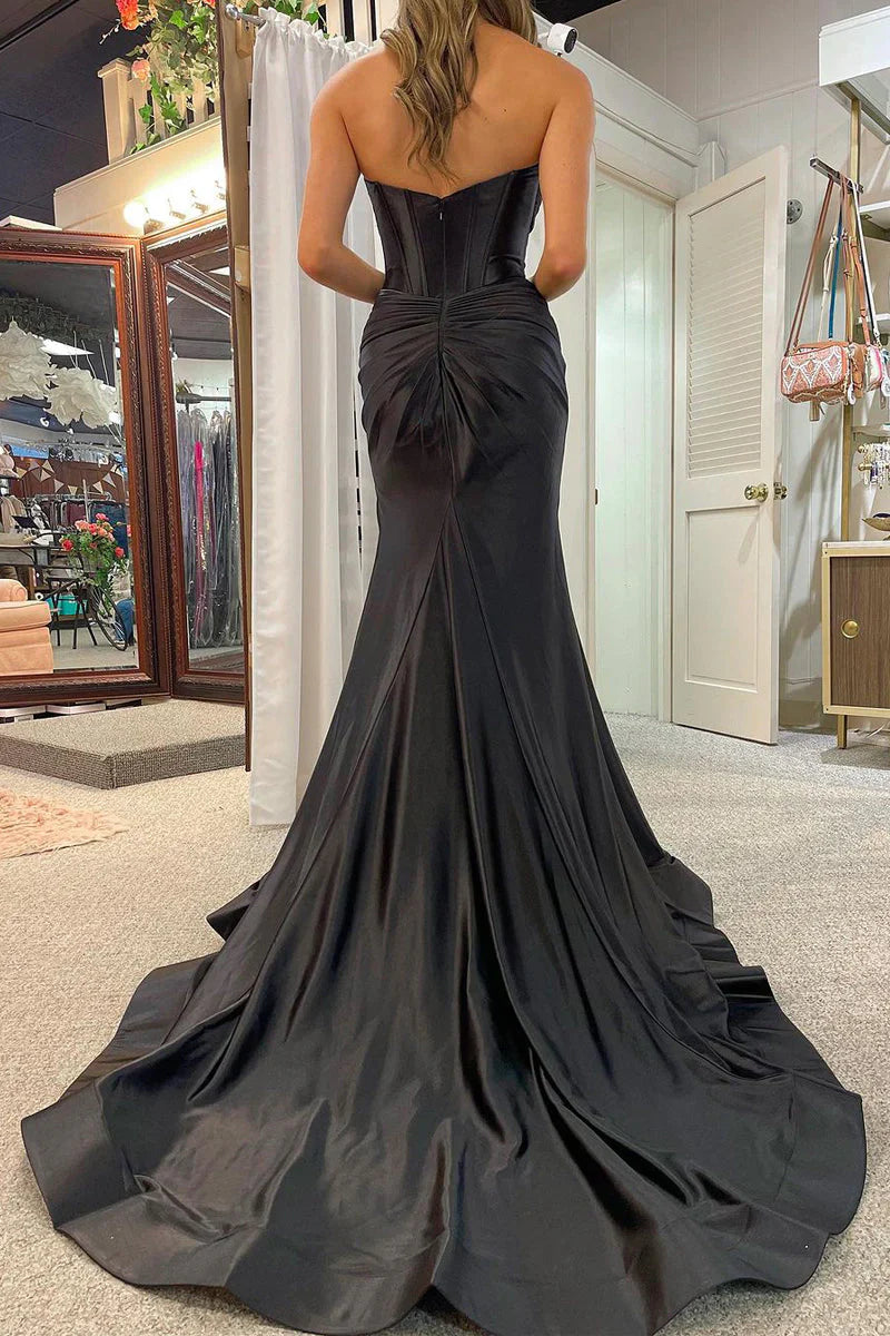 Sweetheart Satin Mermaid Long Prom Dress