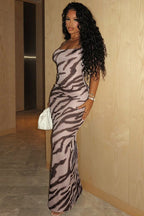 Elegant Printed Backless Cami Maxi Dress
