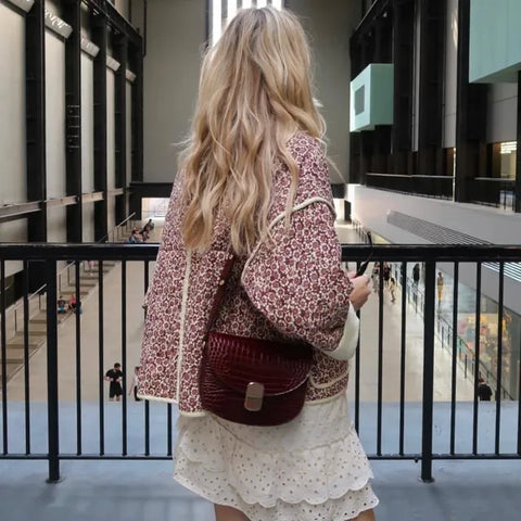 TARUXY Chaquetas con estampado de flores para mujer, abrigo ajustado con bolsillos a la moda, ropa de calle informal para otoño, cárdigan femenino, nueva prenda exterior 